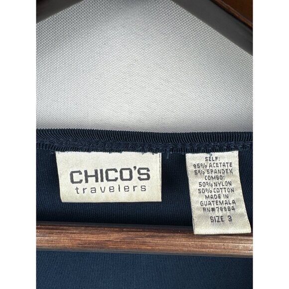 Women's Chico’s 2XL Navy Blue with White & Black Embroidery Long Sleeve Sweater - Picture 4 of 4
